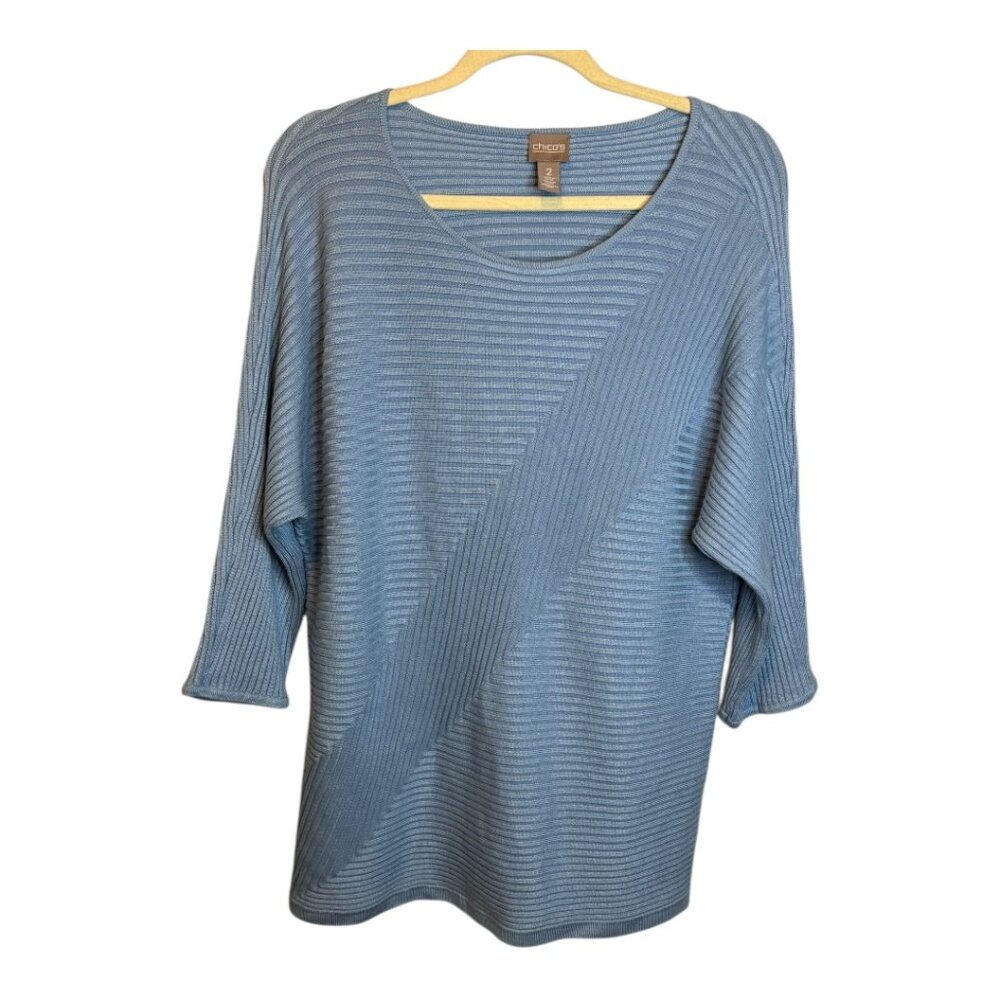 Chico's Sweater Women's Size Large Ribbed‎ Blue Chico's 2